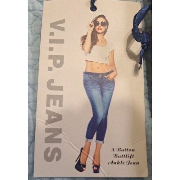 V.I.P. Jeans Juniors 7/8 Navy Blue 3 Button Buttlift Ankle Jeans New w/Tags - Picture 5 of 7